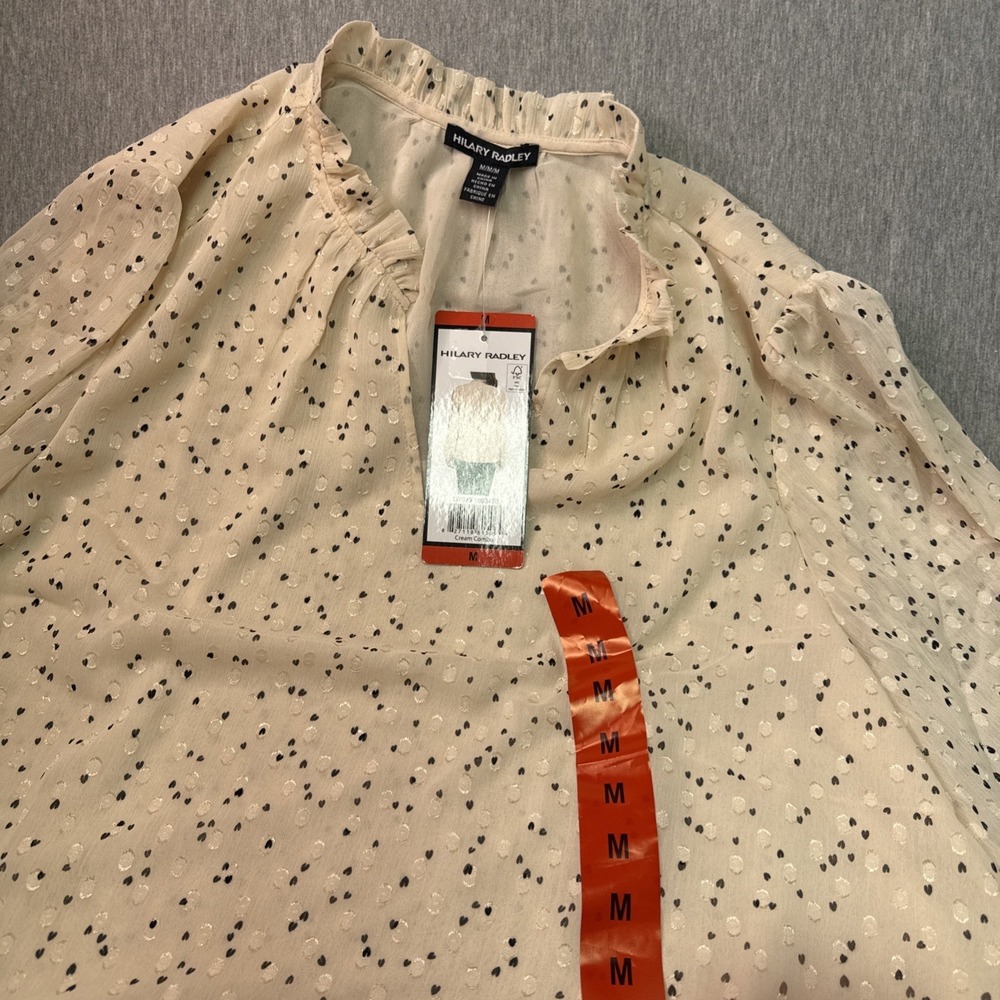 Hilary Radley Women's V-Neck Long Sleeve Blouse, Cream Combo, Size M